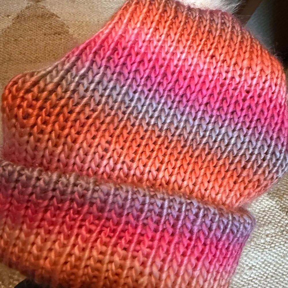 New knit pink striped foldover beanie hat